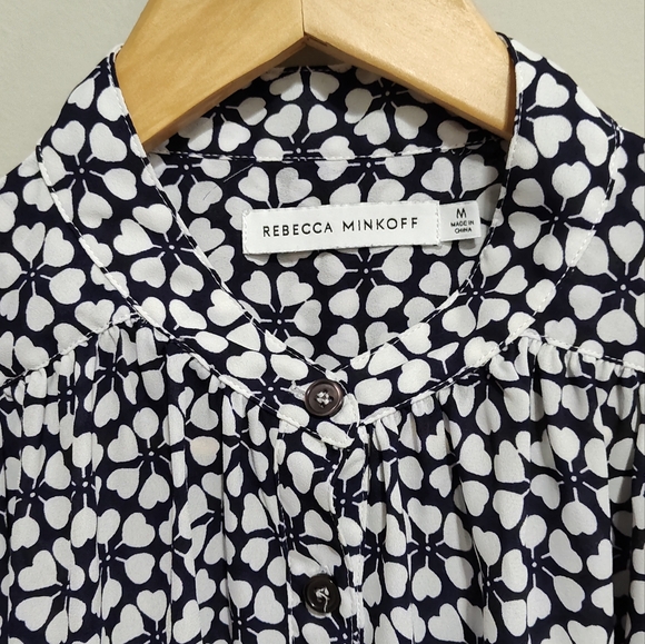 Rebecca Minkoff Women's 3/4 Sleeve Geometric Navy And White Blouse Shirt Size M - Picture 4 of 7